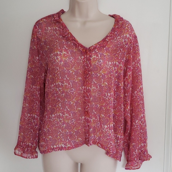 Boston Proper Floral Ruffle Top Size M - Picture 1 of 7